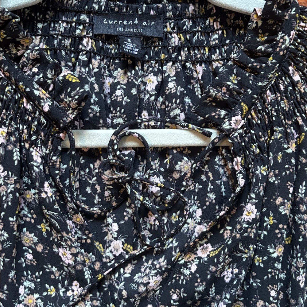 Current Air Black Floral Mini Dress Women’s Sz Small Oversized Boho Flowy - Picture 7 of 8